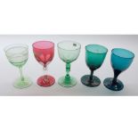 Mixed Lot: five various 19th and early 20th century coloured wines to include three green glass