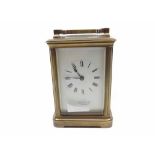 20th century brass four-glass carriage clock, 4 3/4" high, retailers mark to face "Primavesi & Sons,