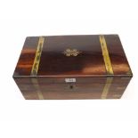 19th century rosewood and brass bound writing box of typical rectangular form, fitted and leather