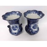 Pair of large Keeling & Co Losol ware Watteau pattern flared lip blue and white double handled