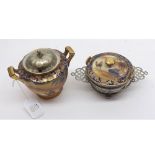 Noritake camel pattern double handles sugar basin, with silver plated lid and further covered