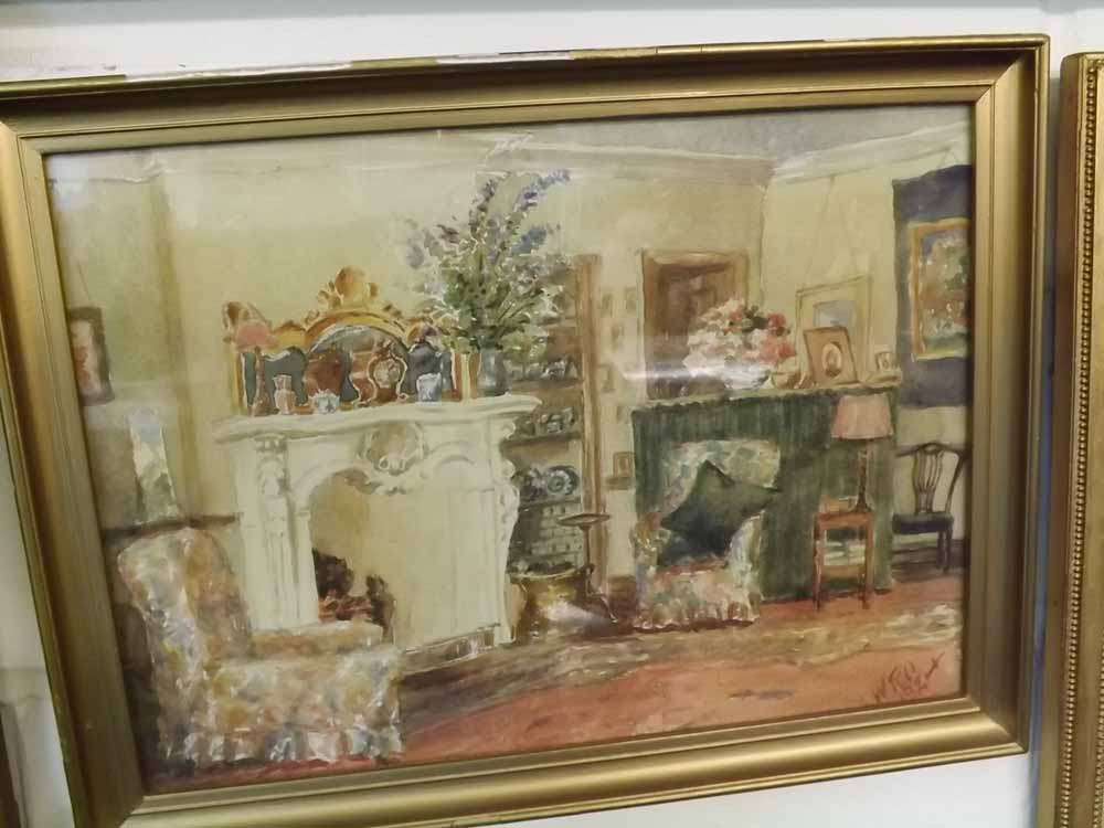 INDISTINCTLY SIGNED AND DATED LOWER RIGHT, WATERCOLOUR, Interior scene, 10" x 14"