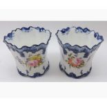 Pair of Royal Crown Derby small jardini¦res, of tapering hexagonal form, with blue rims and