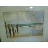 HARRY HARVEY, SIGNED TO MOUNT, WATERCOLOUR, "Horsey Beach", 9" x 13"