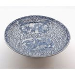 Adams Chinese decorated blue and white tazza, of round form, 9" diameter
