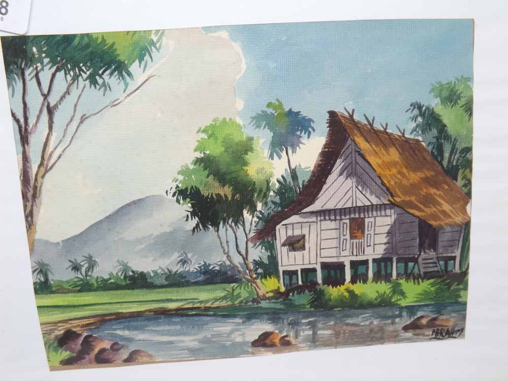 ABU BAKAR IBRAHIM, SIGNED WATERCOLOUR STUDY, Native Valley Scene, 7" x 8 1/2"