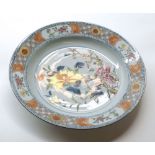 19th century Chinese circular plate, decorated with floral sprays plus further smaller example (A/