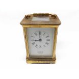 20th century brass four-glass carriage clock, fitted with lever platform escapement, retailers marks