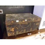 Unusual 19th century leather and brass studded travel trunk, of rectangular hinged form, bearing