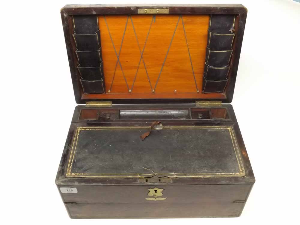 Large 19th century rosewood and brass bound writing box of typical rectangular form, fitted - Image 2 of 2