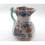 Masons Ironstone octagonal jug, typically decorated with blue and red floral sprays and a