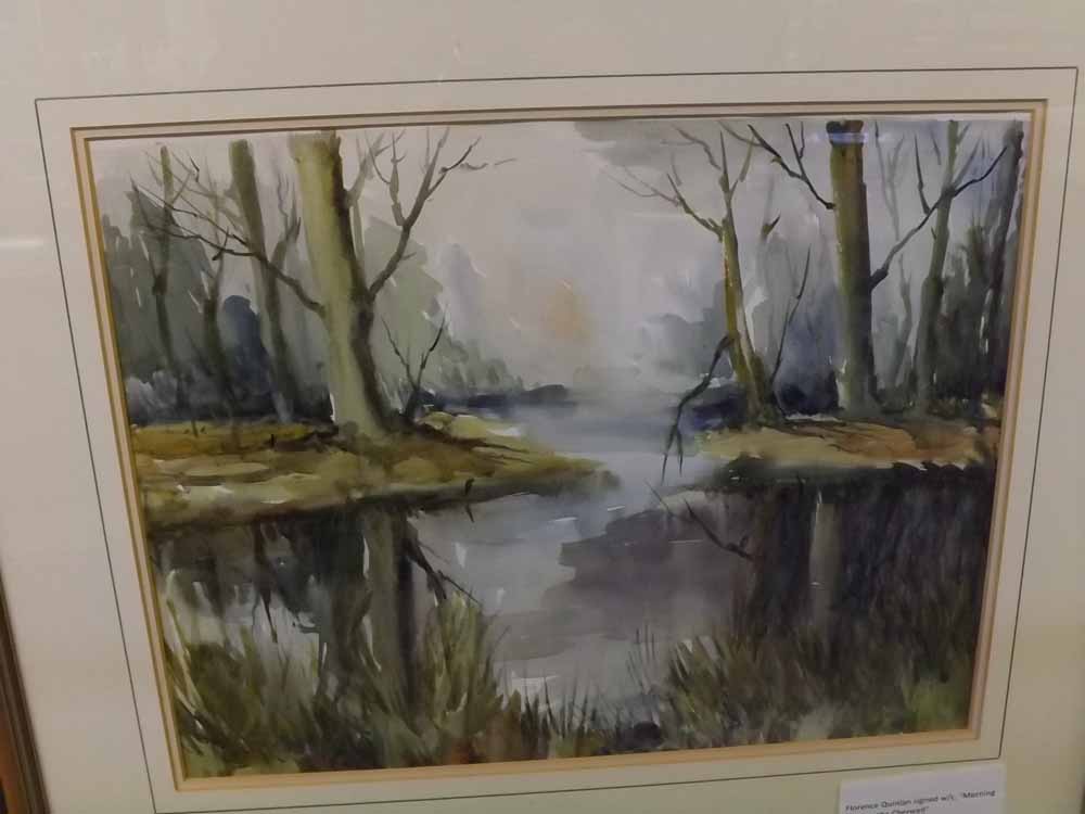 FLORENCE QUINLAN, SIGNED LOWER RIGHT, WATERCOLOUR, "Morning mist on the Cherwell", 13" x 17"