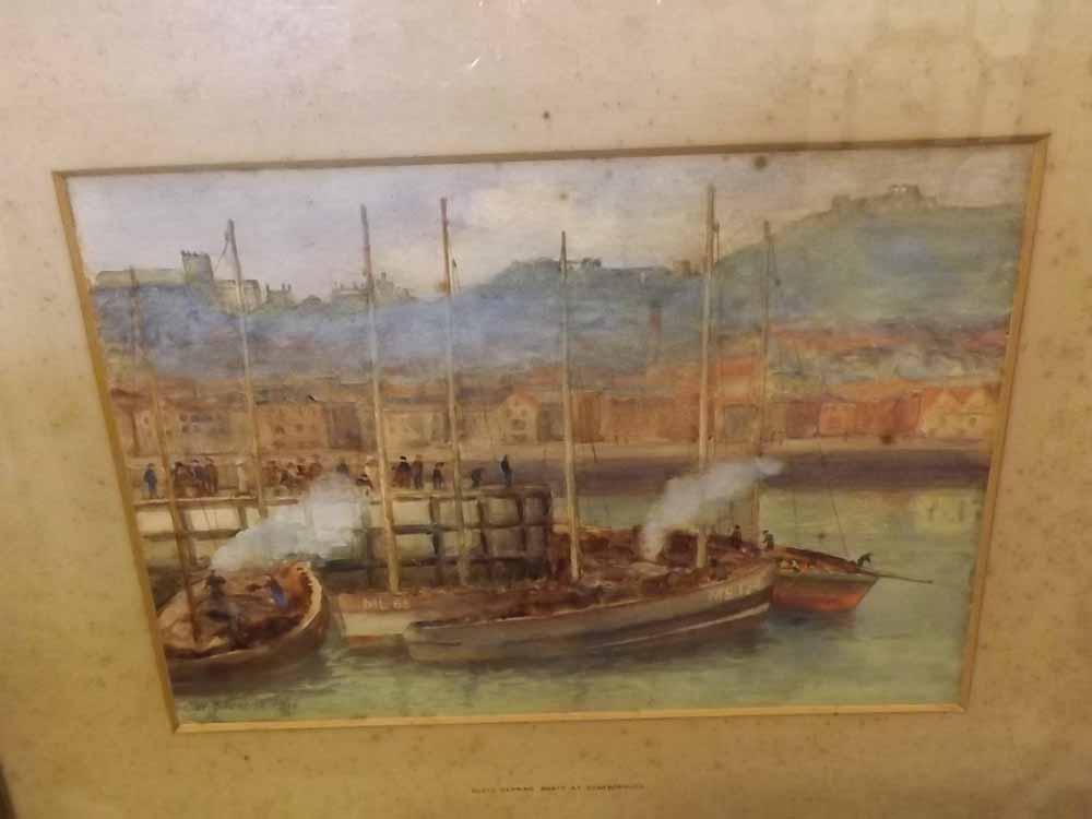 G H STEVENS, SIGNED AND DATED 1910 LOWER LEFT, WATERCOLOUR, "Scots Herring Boats at Scarborough", 7"