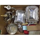 Large Mixed Lot: silver plated wares to include cocktail shaker, table baskets, covered serving