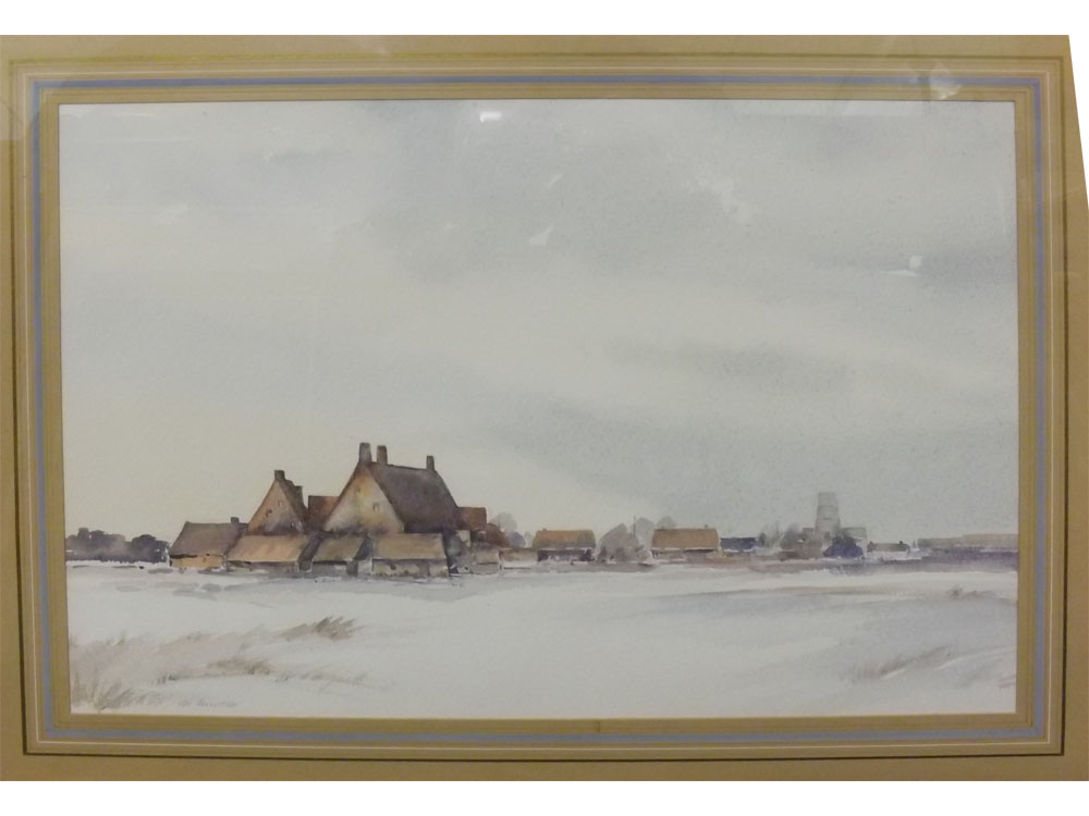 MIXED LOT: M MUELLER, FRAMED WATERCOLOUR, SNOW AT BRISLEY, TOGETHER WITH WILLIAM H NORTH, FRAMED