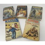 W E JOHNS, 5 TITLES: BIGGLES SWEEPS THE DESERT, 1942, 1st edition; BIGGLES FAILS TO RETURN, 1943,