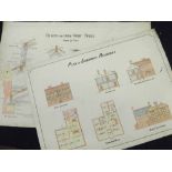 Large Folder: series of architectural plans and drawings for cottages, public houses, country and