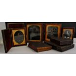 Packet: collection of six 19th century ambrotypes housed in original decorative cases, plus one