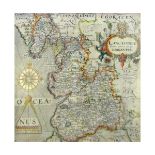 SAXTON/HOLE: LANCASTRIAE COMITATUS, engraved hand coloured map circa 1637, approx 288 x 305mm,