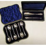 Mixed lot: cased set of six Victorian tea spoons, London 1899, makers mark "WH&S" together with a