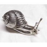 Electroplated novelty toothpick holder, modelled in the form of a snail, length 4 1/4"