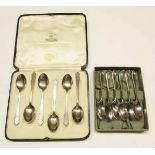 Mixed lot: cased set of six silver coffee spoons retailed by Mappin & Webb together with a further