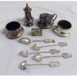 Mixed Lot: four piece electro-plated cruet set together with five base metal South East Asian