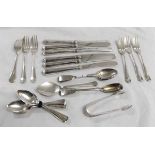 Mixed Lot: six silver handled tea knives, together with six cake forks, six coffee spoons, jam