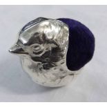 Elizabeth II novelty pin cushion, modelled in the form of a chick emerging from an egg with purple