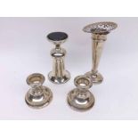 Mixed Lot: a pair of small silver mounted dressing table candlesticks, Birmingham 1930; a loaded