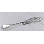 Early Victorian Fiddle pattern fish slice, the pierced blade (repaired) length 13", London 1849,