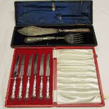 Mixed lot: cased set of six silver handled tea knives, together with a cased electro-plated set of