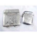 Mixed Lot: George V vesta case of hinged and sprung rectangular form, with striped decoration and