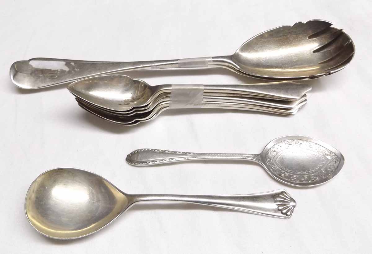 Mixed lot: a matched pair of salad servers, London 1897 together with five grapefruit spoons and two