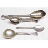 Mixed lot: a matched pair of salad servers, London 1897 together with five grapefruit spoons and two