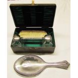 Mixed lot: cased silver backed brush set in a fitted case with mirror to the interior together