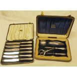 Mixed lot: cased set of six silver handled butter knives together with further cased dressing