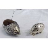 Mixed Lot: Elizabeth II novelty pin cushion, modelled in the form of a hedgehog with brown velvet