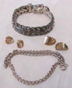 Miscellaneous Lot: modern white curb link bracelet, 33.4gm; two pairs of 9ct gold earrings, 2.5gm;