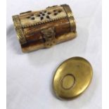 Mixed Lot: unusual oval brass vesta case (formerly plated), with pivoting body and side rasps, and