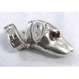 Modern cast white metal vesta case, modelled in the form of a hounds head with hinged and sprung