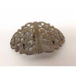 Contemporary silver two-piece belt buckle, decorated with pierced foliate design, hallmarked