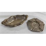 Mixed Lot: silver oval and pierced bon-bon dish together with a white metal mounted ash tray with