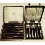 Mixed lot: cased set of six silver handled side knives, retailed by Asprey & Co Ltd together with