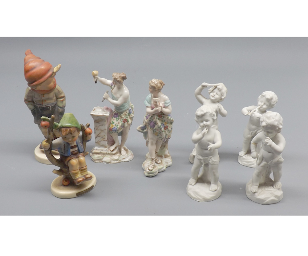 Mixed Lot: two small Goebel figures of children, four small Capodimonte figures of cherubs and two