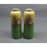 Pair of Royal Doulton vases of cylindrical form, marked to base "D1886" and further impressed mark