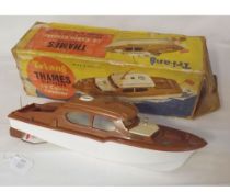 Mid-20th Century Triang 413.S Thames clockwork 14" cabin cruiser in cream and brown hard plastic,