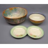 Mixed lot comprising: Clarice Cliff wares comprising a large Delecia bizarre circular bowl,