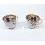 Mixed Lot: two 19th century English cups, the interiors decorated with gilt highlighted rural