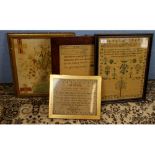 Three 19th century framed samplers, one dated 1839, another 1874 and one undated; together with a